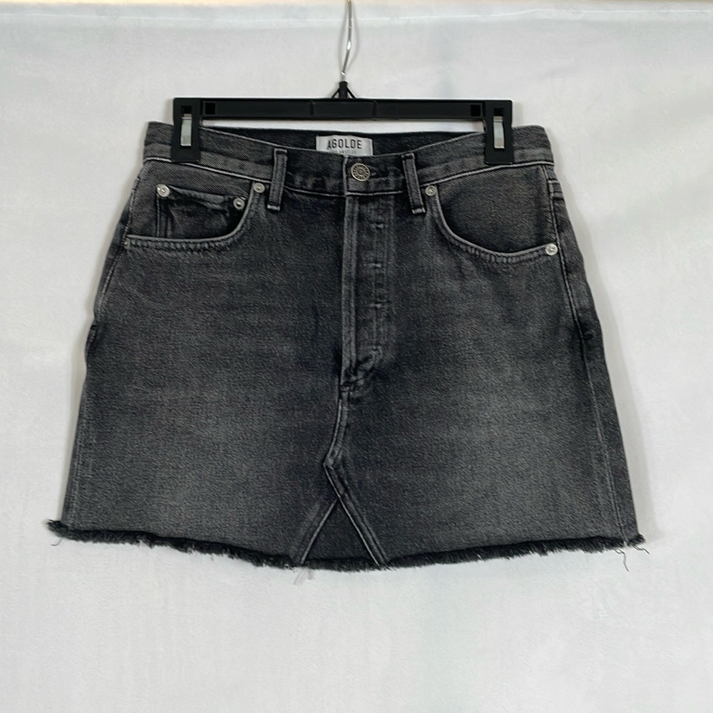A GOLDE  Denim Mini Skirt Size 27 Black Jean Skirt Los Angelos Premium EUC